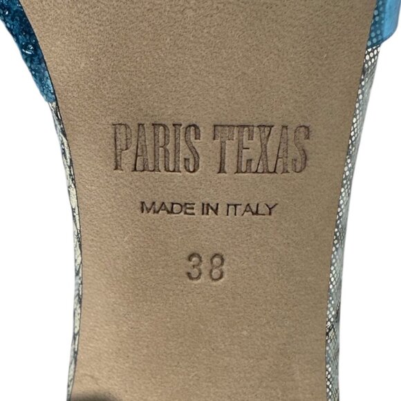 New Rare Paris Texas Metallic Gold Silver Snakeskin Leather Blue PVC Mules 8 38 - Picture 10 of 14